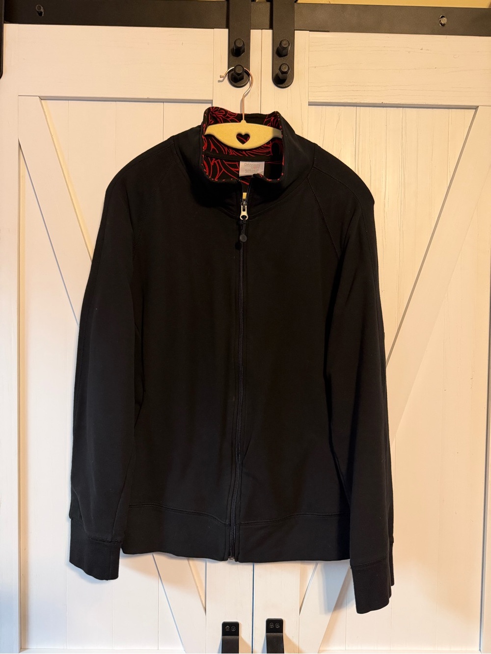 Danskin Now Vintage Black Lightweight Zip Jacket with Patterned Collar XL